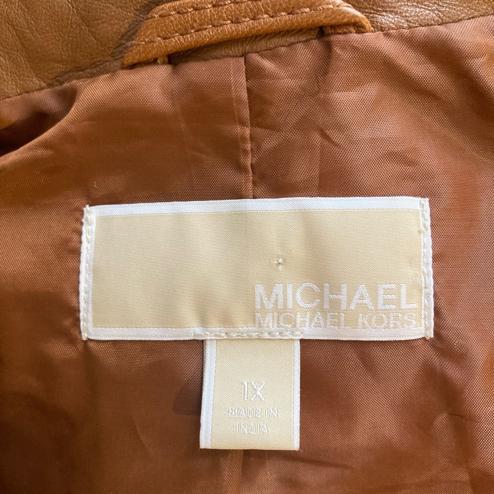 MICHAEL Michael Kors Leather Moto Jacket in Luggage - Picture 13 of 14